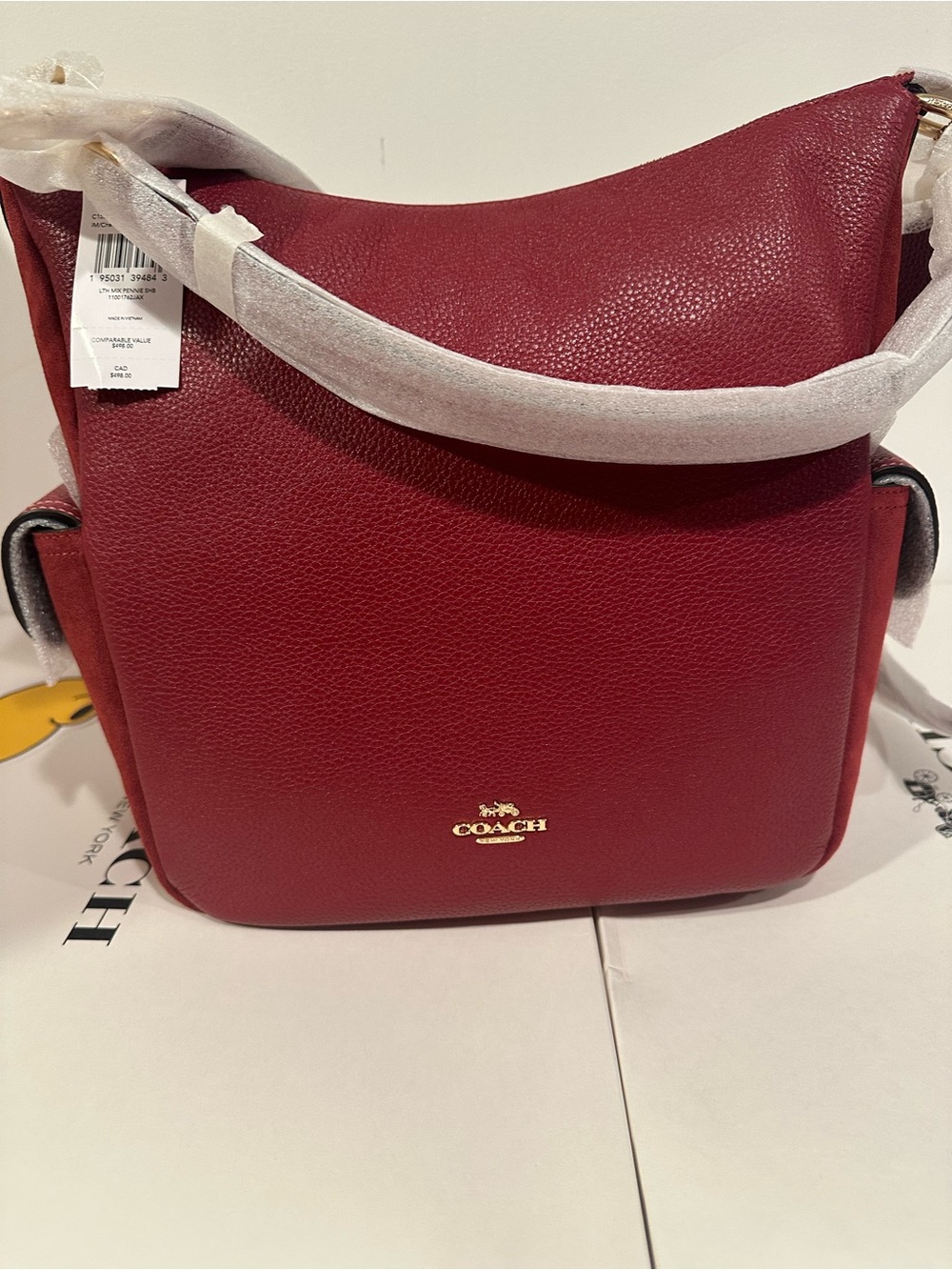 Coach Pebbled Leather Shoulder Bag in Deep Red with Gold Hardware